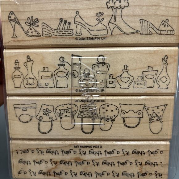 Stampin up! Rubber Stamp Set Borders It's A Girl Thing Purse Shoes Fashion VNTG - Picture 2 of 6